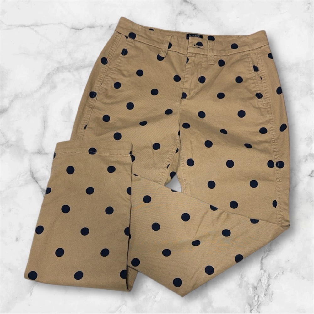 J. Crew high rise girlfriend chino Tan with Navy Polka Dots size 00